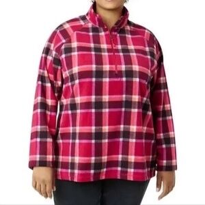 Eddie Bauer Mid Weight Fleece Quarter Zip Plaid Red /Dark Berry Sz 2X New Soft
